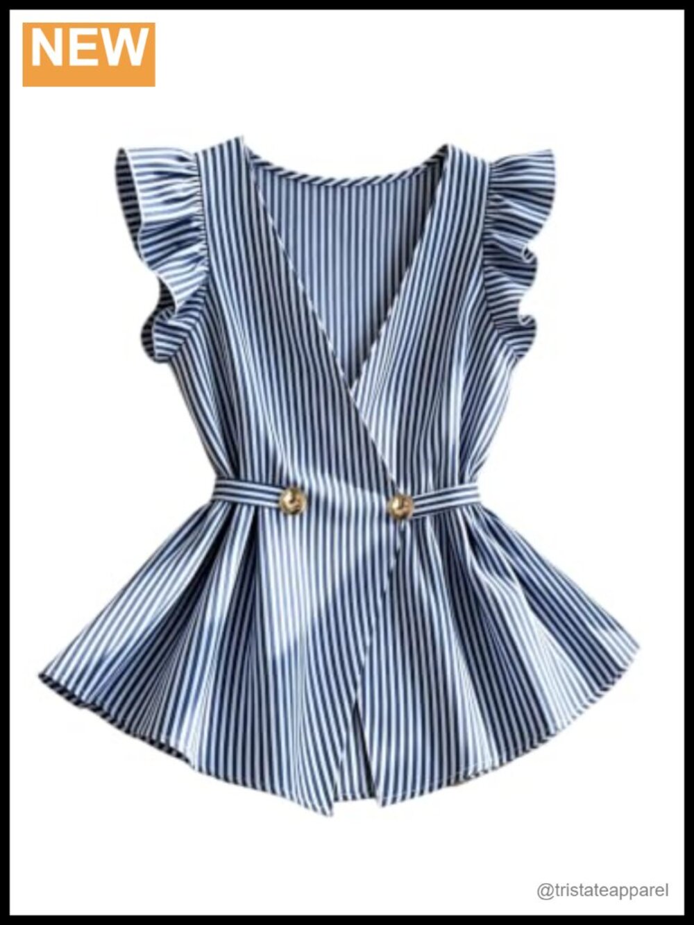 Striped Ruffle Wrap V-Neck Babydoll Peplum Blouse Women's
